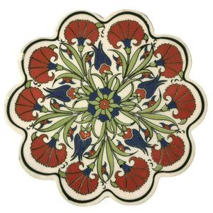 Venessa Seramik Handmade Turkish Ceramic Tile 7" Trivet Hot Dishes Wildflowers